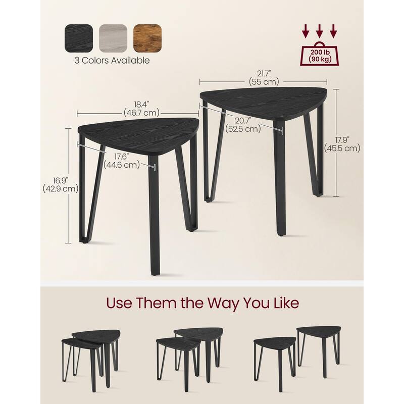 Nesting Coffee Tables, End Tables Set of 2 for Living Room Bedroom, Industrial Small Stacking Side Tables with Metal Frame