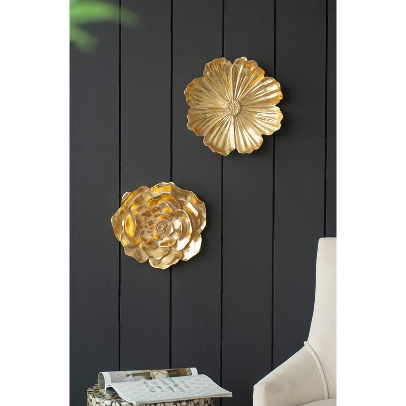 Modern Floral Wall Decorator Rose Hanging Wall Accents, Suitable for Living Rooms, Hallways and Bedrooms, Gold - Gold