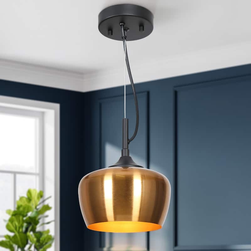Modern Farmhouse Black Gold 1-Light Pendant Light Dome Island Lights for Dining Room
