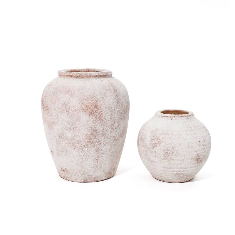 2-Piece Marble Brown and White Terracotta Vase Set
