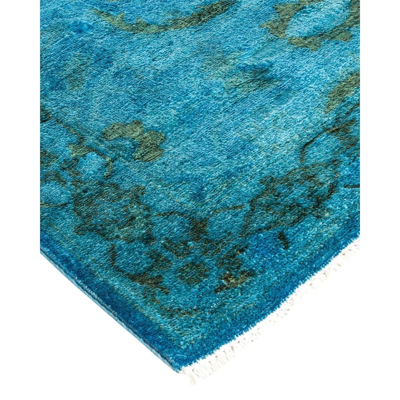 Overton Hand Knotted Wool Vintage Inspired Modern Contemporary Overdyed Blue Area Rug - 3' 2" x 5' 6"