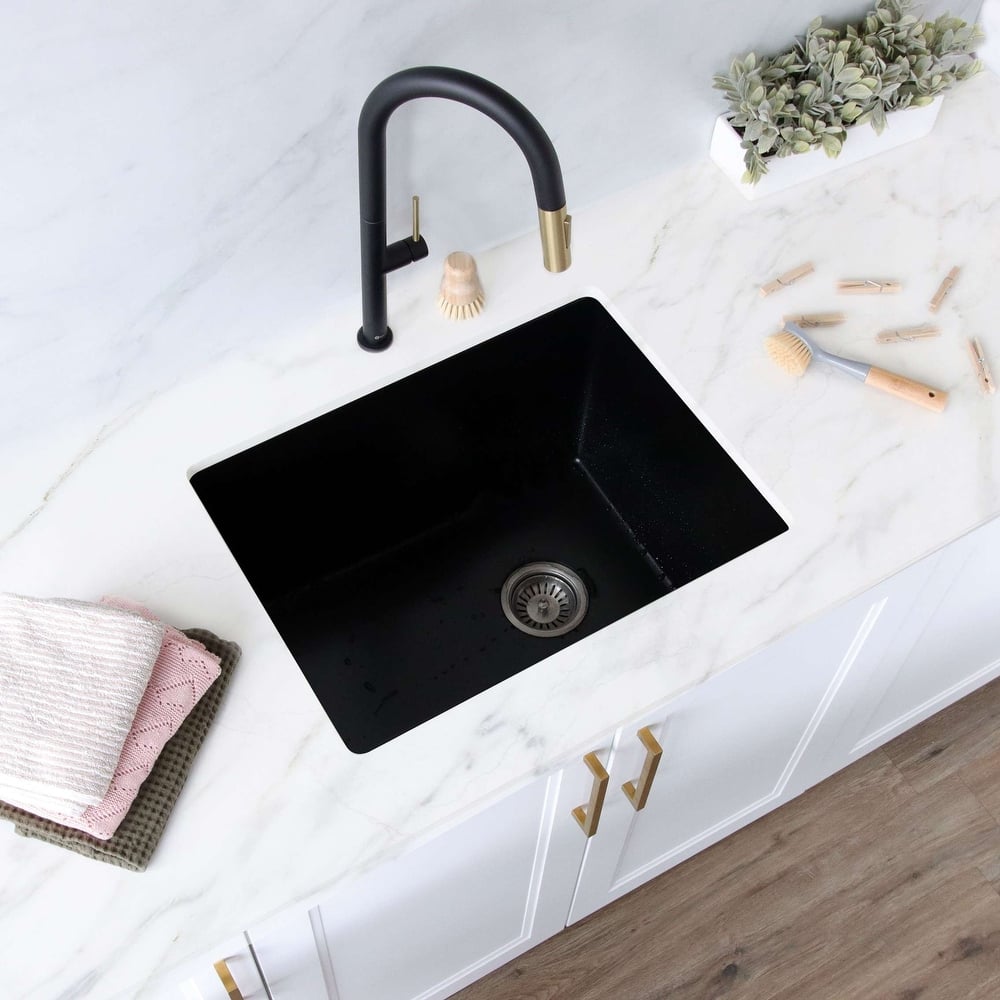 STYLISH 25 inches L x 18 inches W Single Bowl Dual Mount Composite Granite Utility Sink