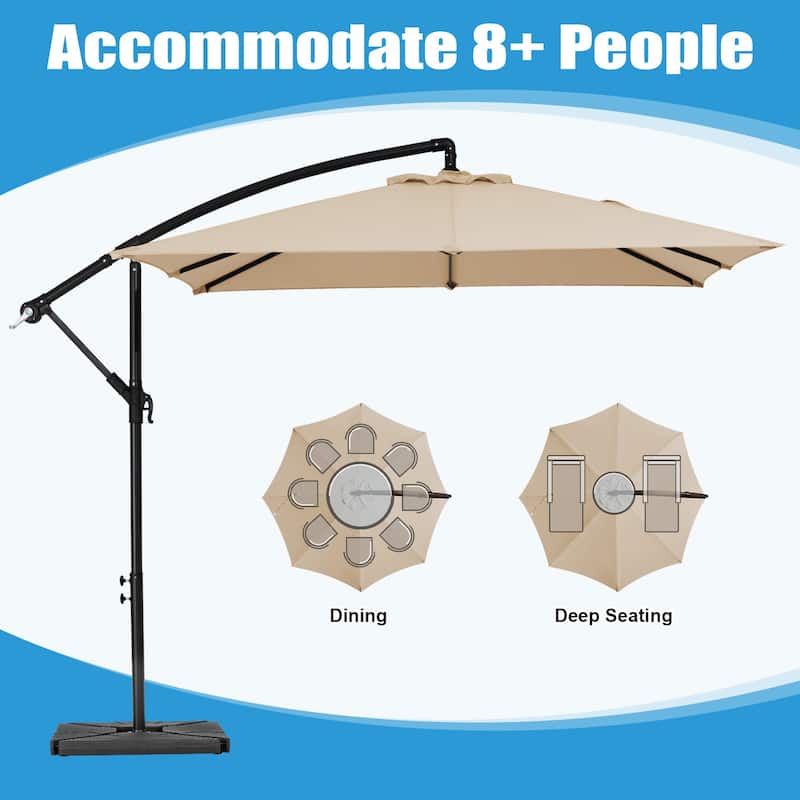 8ft×8ft Square Steel Crank-lift Cantilever Umbrella With Weighted Base