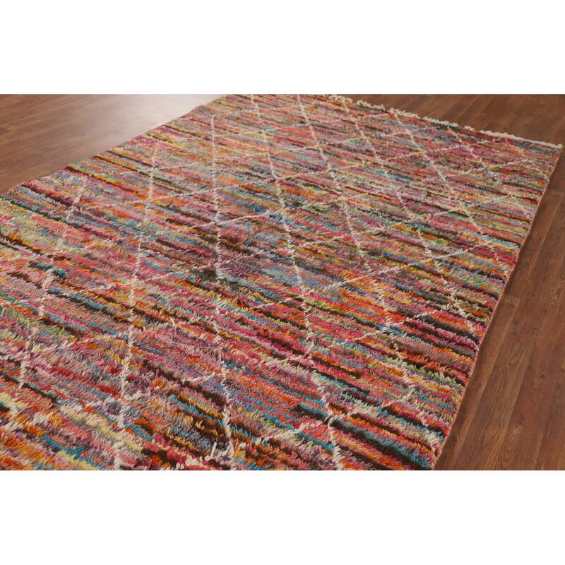 All-Over Trellis Moroccan Area Rug Hand-Knotted Wool Carpet - 5'9" x 10'0"
