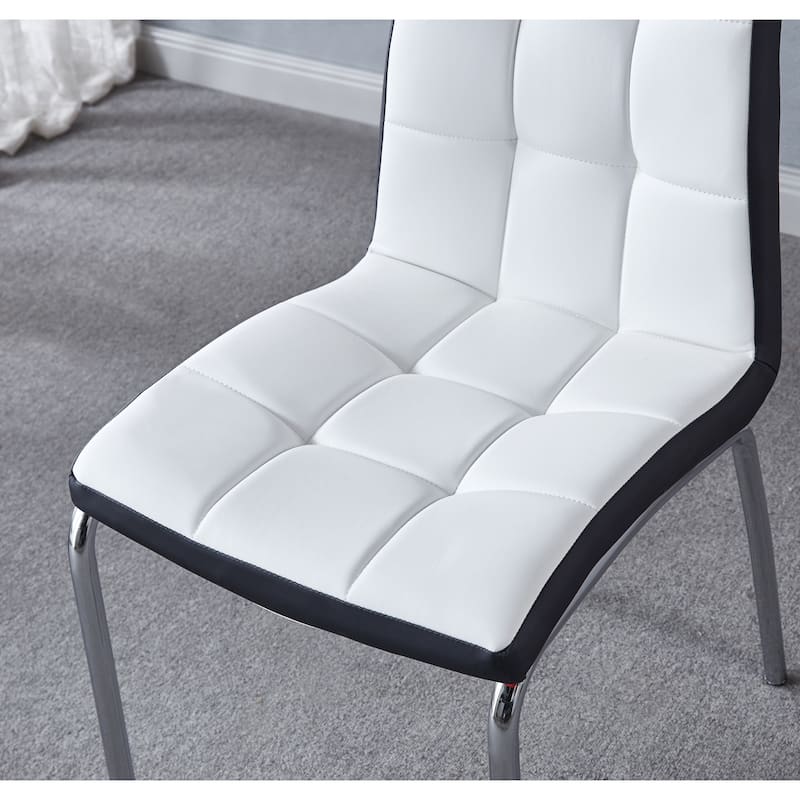 Set of 4 Modern Lattice Design Leatherette Dining Chair with Metal Legs