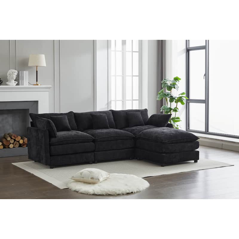 99" Chenille L-Shaped Sectional Sofa with Ottoman