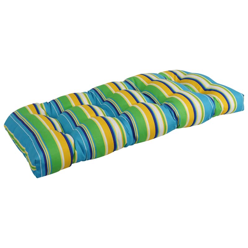 42-inch Rounded Back Tufted Outdoor Loveseat/Bench Cushion - Covert Bluebell