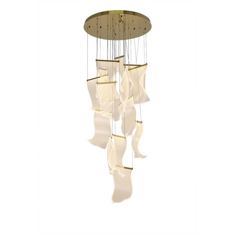 8-Light Brass Chandelier With Acrylic Crumbled Sheet Pendants