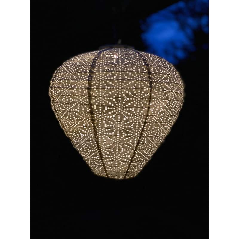Pre-Lit Battery-Operated Balloon Sashiko Lantern - 17.75" - Taupe - Brown