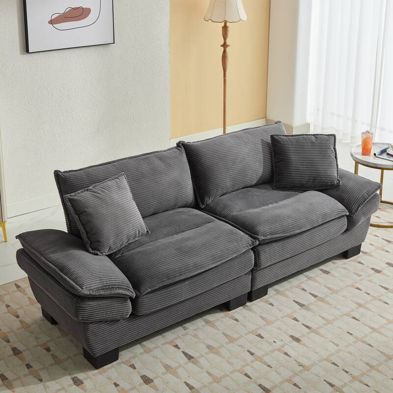 84-Inch Corduroy Sofa with Double Layer Cushion and 2 Extra Pillows for Living Room or Guest Room