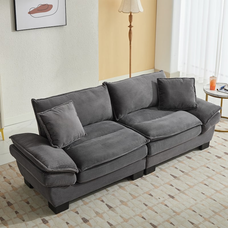 Corduroy Upholstered Loveseat Sofa, 2 Seater Sofa with Pillows, Deep Seat Sectional Sofa with Removable Cushions