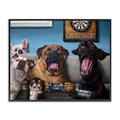 Stupell Funny Dogs Playing Video Games Livingroom Pet Portrait Framed Wall Art - Blue