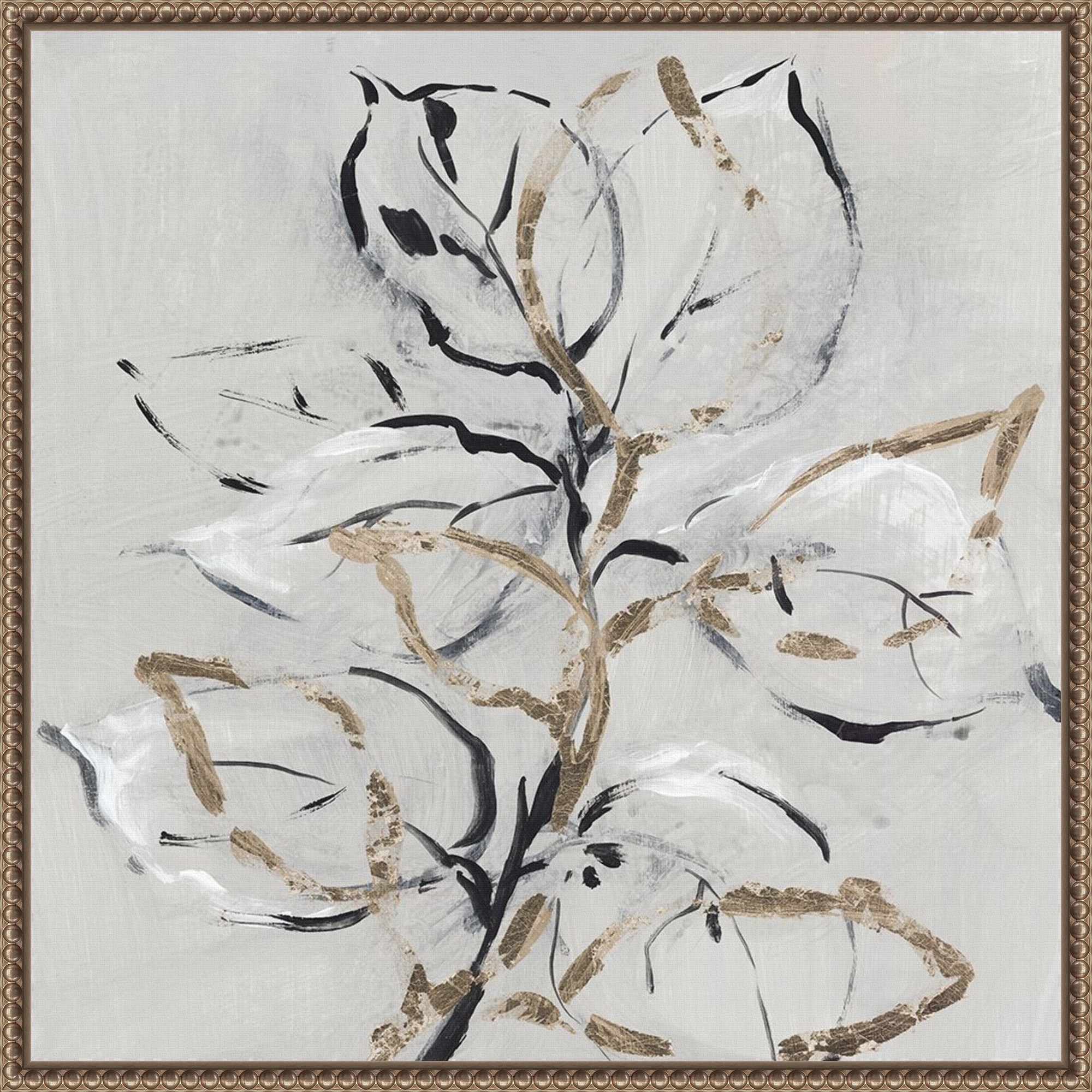 Amanti Art Golden Floral II by Lera Framed Canvas Wall Art Print - Sylvie Beaded Bronze
