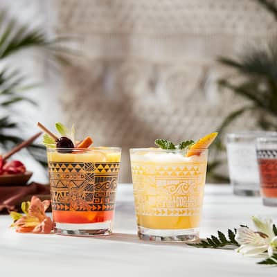 Libbey Tiki Kahiko Rocks Glass, Black, 13-ounce, Set of 4 - Set of 4