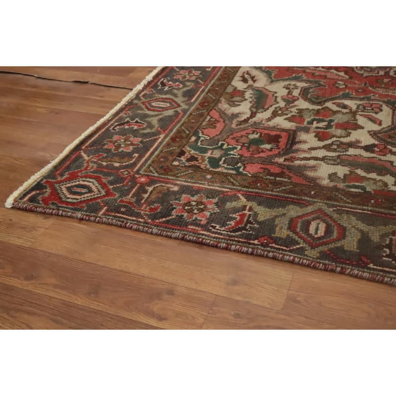 Hand Knotted Oriental 100% Wool Carpet Traditional Floral Oranges & Rust Heriz Area Rug - 9' 2'' X 6' 1''