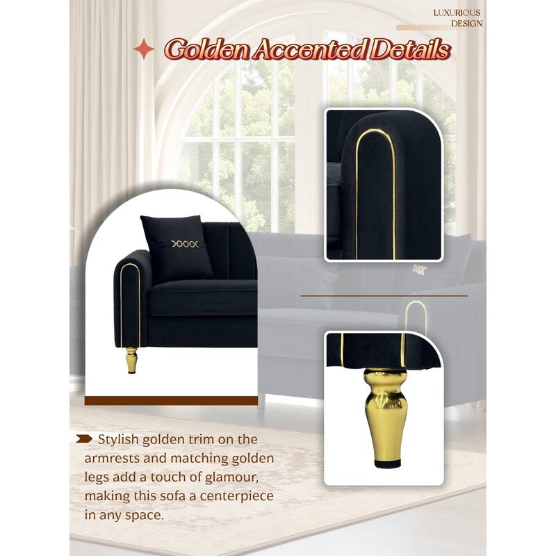 Roomfitters 87.4 Inch 3 Seater Elegant Modern Upholstered Sofa with Gold Metal Trim, Vertical Channel Tufted Back