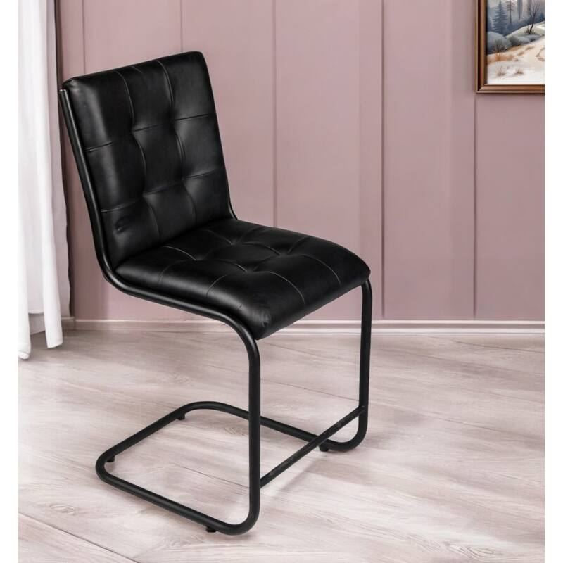 Modern Tufted Leather Dining Chair with Black Metal Legs - 25" x 22" x 34"