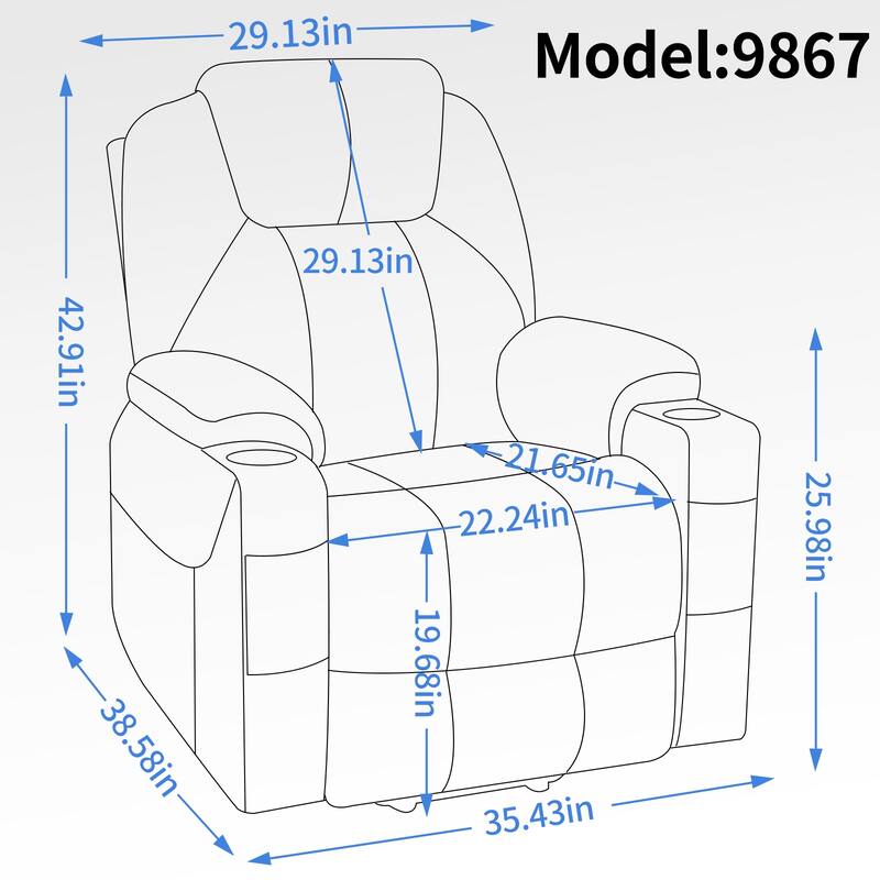 Blue Power Lift Recliner with 8-Point Massage, Heated Lumbar, Dual USB Ports, and Stainless Steel Cup Holders