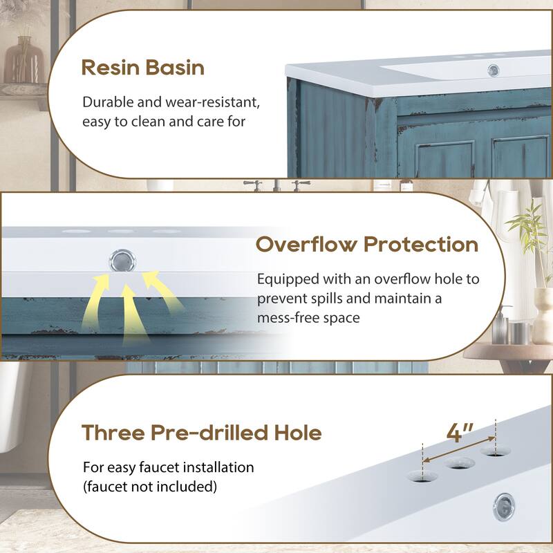 36" Bathroom Vanity with Undermount Resin Sink Combo Set, Solid Wood Frame Bathroom Storage Cabinet with Adjustable Shelves