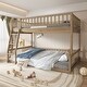 preview thumbnail 9 of 15, Solid Pine Wood Full XL Over Queen Bunk Bed with Ladder & Guardrails Walnut - Queen