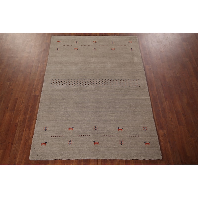 Beige Gabbeh Indian Area Rug Handmade Wool Carpet - 4'7"x 6'6"