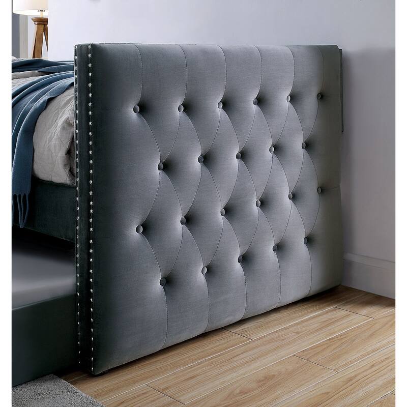 Gray Tufted Upholstered Daybed with Trundle, Nailhead Trim, Slat Kit Included