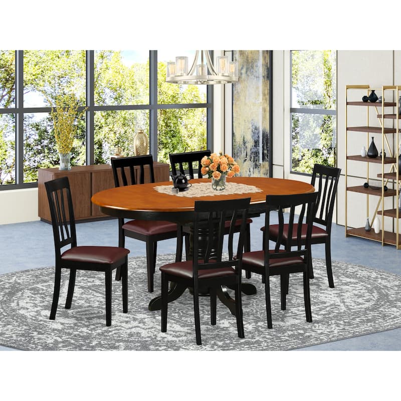 East West Furniture 7 Piece Dining Table Set Consist of an Oval Kitchen Table and 6 Dining Chairs, Black & Cherry (Seat Options)