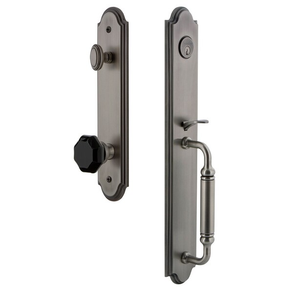 Grandeur ARCCGRLYO_ESET_238 Arc Solid Brass Rose Keyed Entry Single Cylinder 'C' Grip Handleset with Lyon Black Crystal