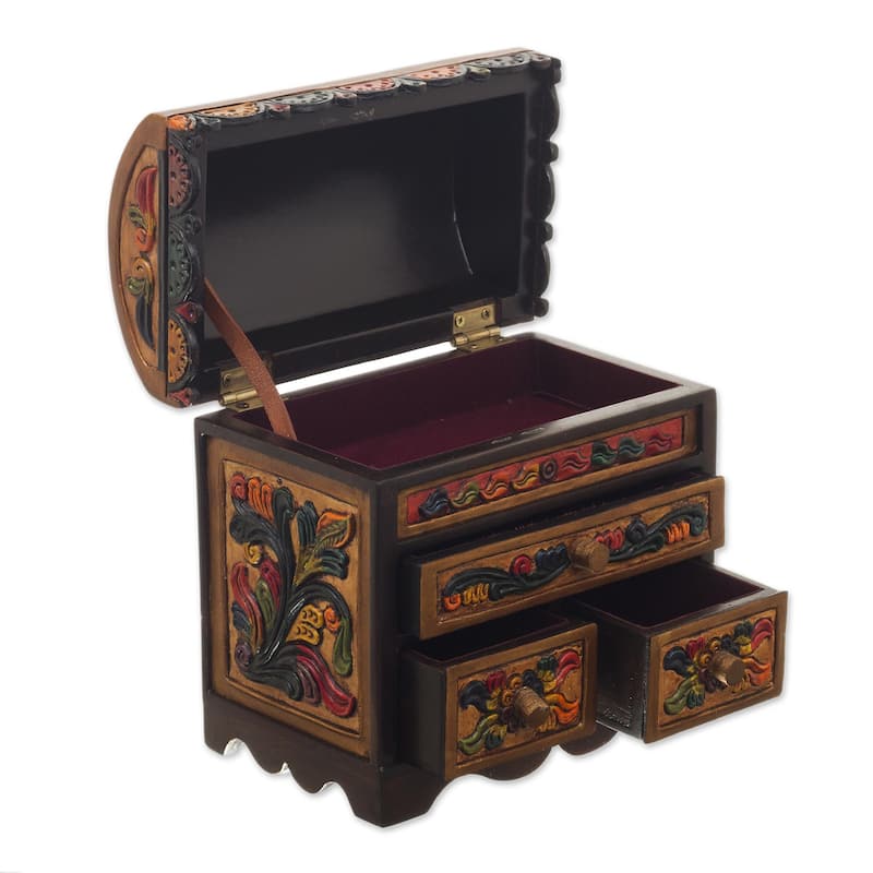 Novica Handmade Elegant Hummingbirds Cedar And Leather Jewelry Box