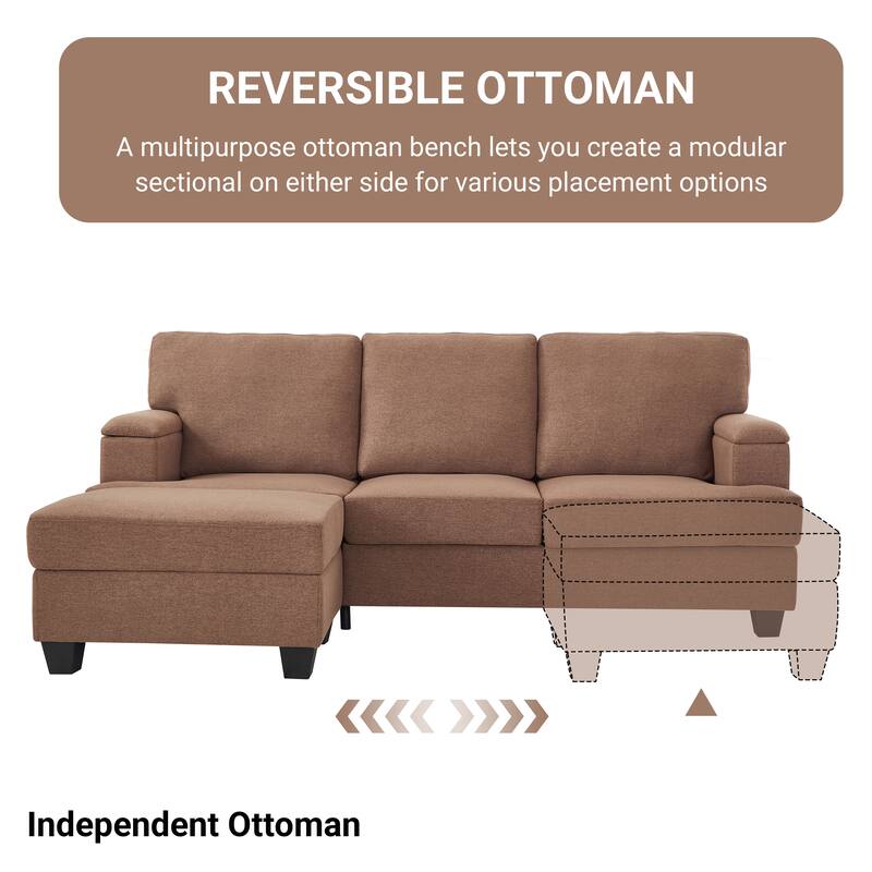 L-shaped Chaise Sectional Sofa with Movable Ottoman, Hidden Storage in Armrests & Seats, Storage Couches with Thick Cushions
