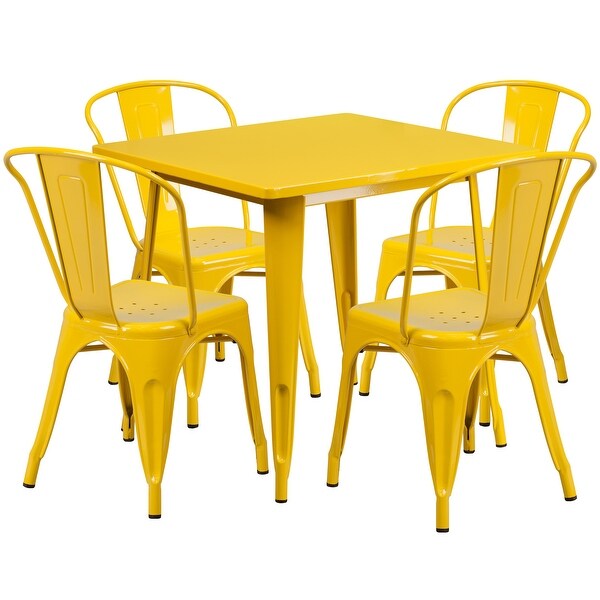 31 5 Square Metal Indoor Outdoor Table Set With 4 Stack Chairs On Sale Overstock 11661133
