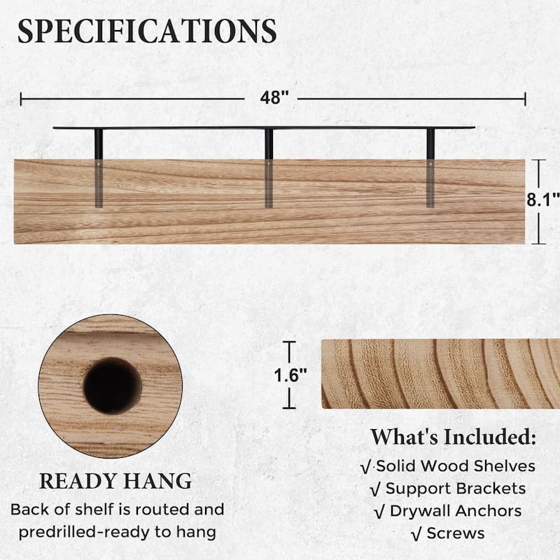 Floating Shelves, 8 Inch Deep Modern Solid Wood Wall Shelves