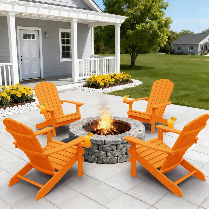 WINSOON All Weather HIPS Outdoor Plastic Adirondack Chairs Set of 4 - Orange