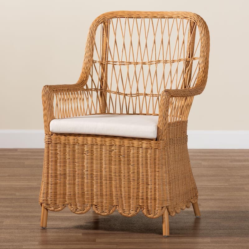 Teresa Bohemian Light Honey Scalloped Rattan Arm Chair