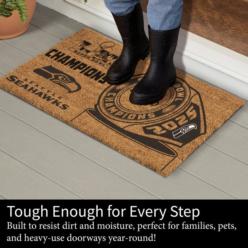 28 in. x 16 in. Seattle Seahawks Super Bowl 60 Coir Door Mat