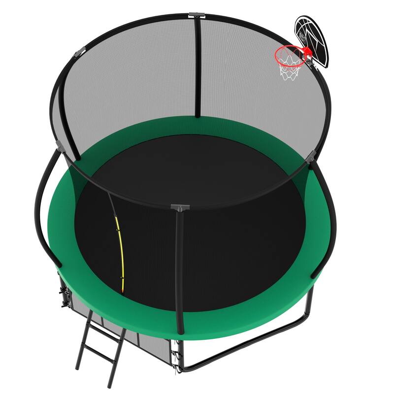 10FT Pumpkin Trampoline, Outdoor Trampoline with Basketball Hoop, Enclosure Net and Ladder