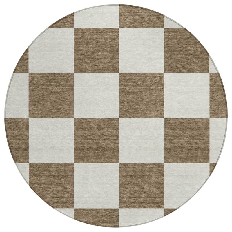 Machine Washable Indoor/ Outdoor Modern Checker Chantille Rug