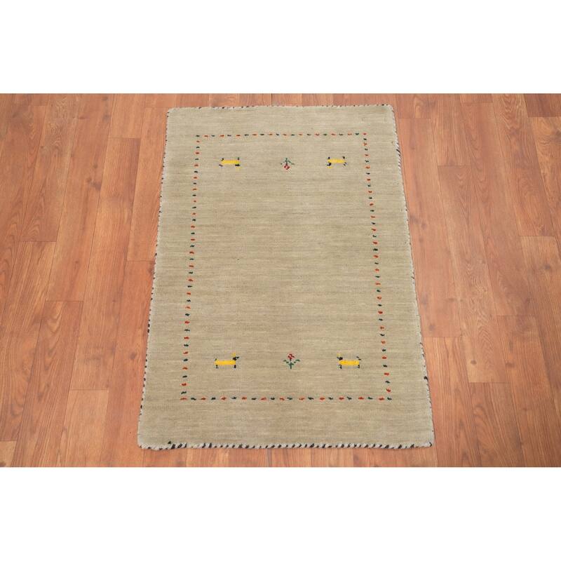 Hand Knotted Oriental 100% Wool Carpet Tribal Animal Pictorial Beige & Ivories Gabbeh Area Rug - 3' 0'' X 2' 0''