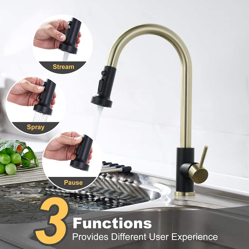 WOWOW Single Handle Pull Down Sprayer Kitchen Faucet