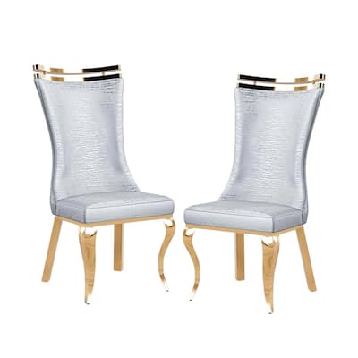 Set of 2 Tiger-Printed Leatherette Dining Chairs with Saber Legs