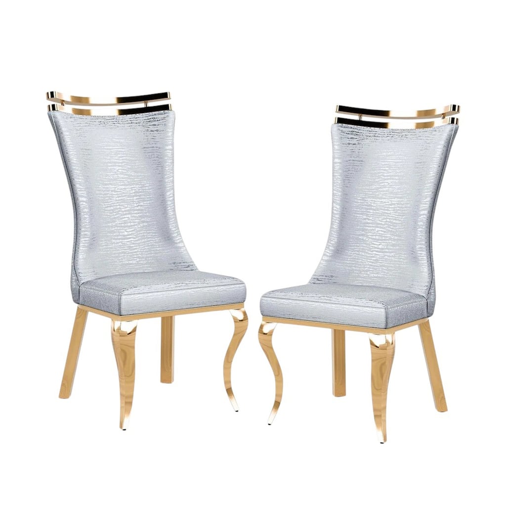 Set of 2 Tiger-Printed Leatherette Dining Chairs with Saber Legs