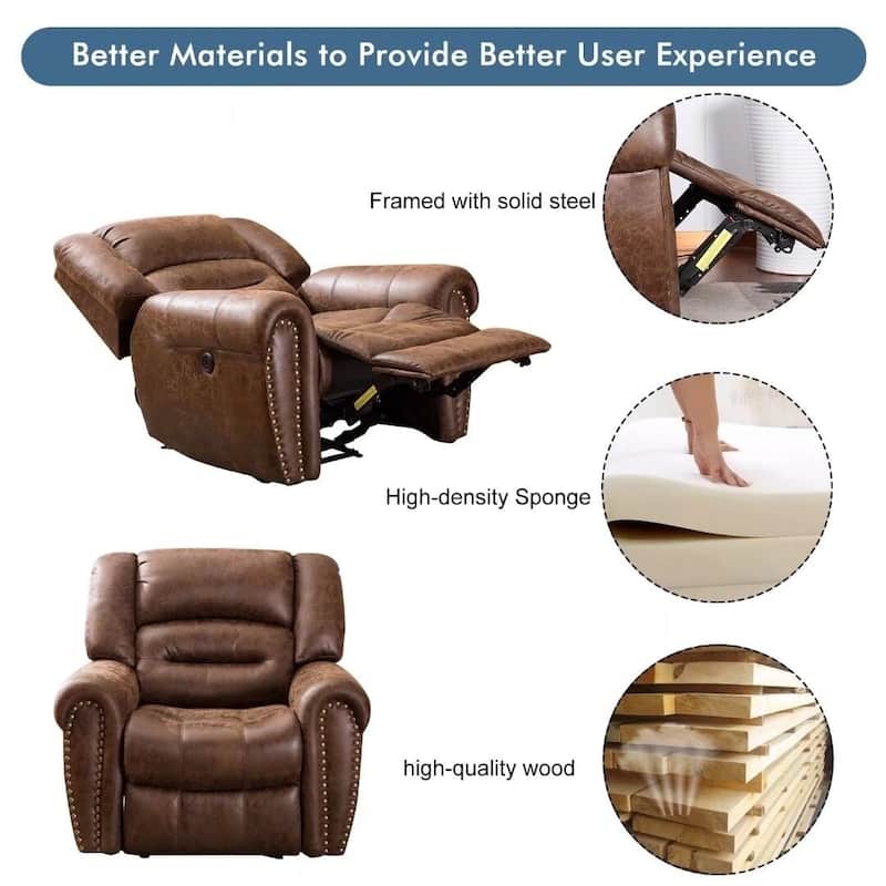Ebello Classic Single Sofa Home Theater Recliner Seating With USB Port