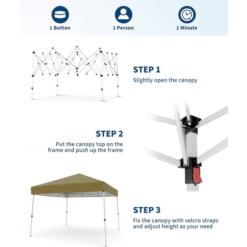 10x10FT Outdoor Portable Pop Up Tent Canopy with Carry Bag for Camping, Patio Deck Garden Beach