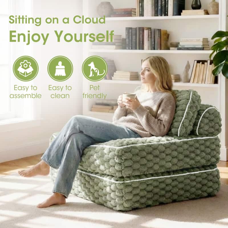 3-in-1 Convertible Sofa Bed Soft Fuzzy Fabric