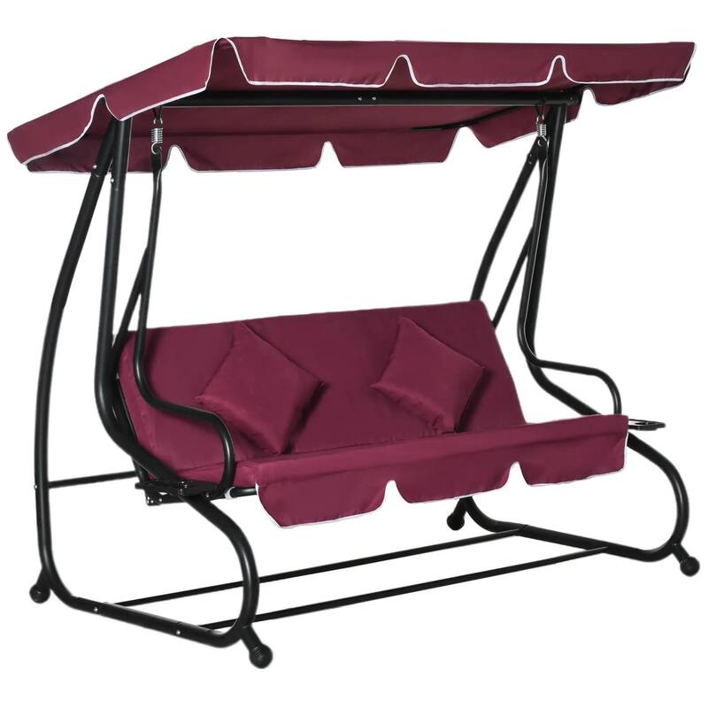3-Seat Convertible Patio Swing Glider, Cushion Set, Adjustable Canopy