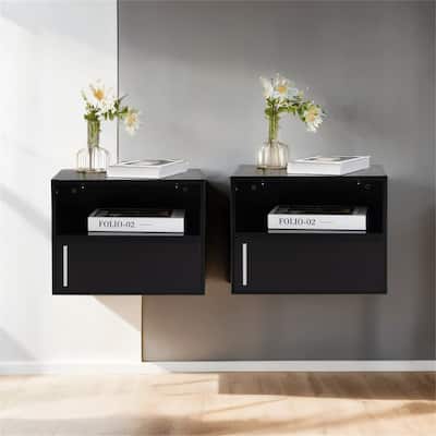 Wall-Mounted Wood Nightstand with Swing Door (Set of 2)