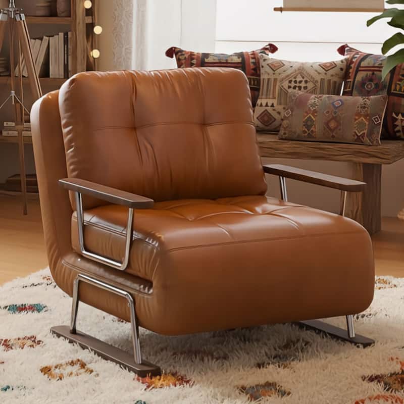 JASIWAY Brown Eco-Leather Folding Sofa Bed for Small Spaces - 35.4