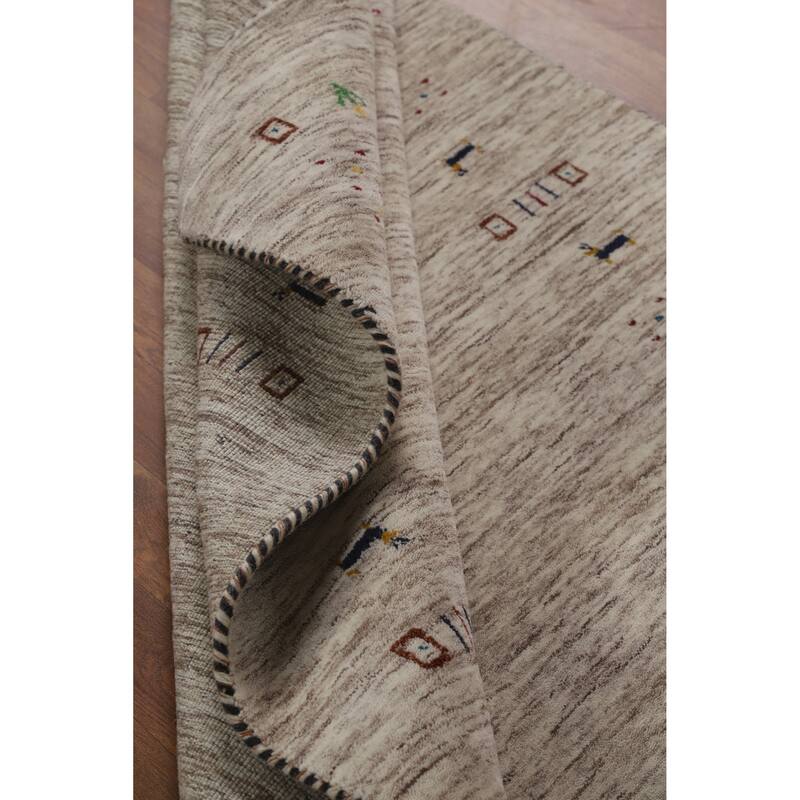 Hand Knotted Oriental 100% Wool Carpet Tribal Animal Pictorial Beige & Ivories Gabbeh Area Rug - 5' 9'' X 4' 0''