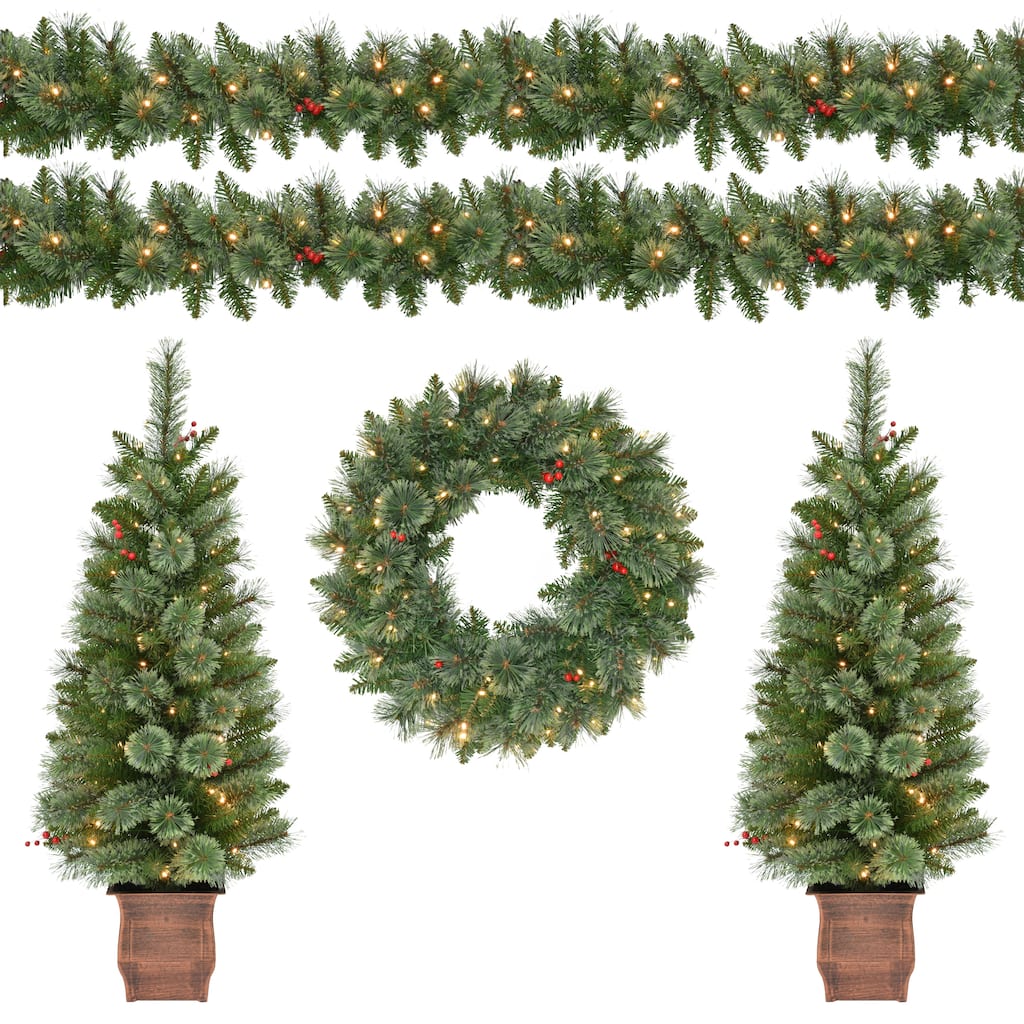 Puleo International 5-Piece Pre-Lit Artificial Christmas Decor Set