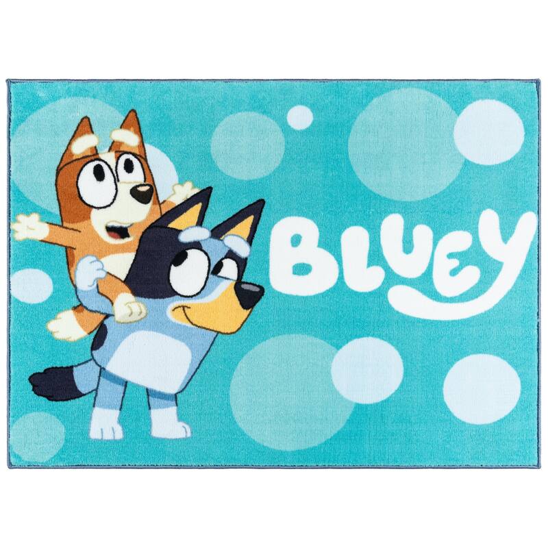 Licensed BBC Bluey Digital Printed Non-Slip Plush Polyester Youth Area Rug 3x5 - 3' 4" x 4' 6" - Playful Bluey - Rectangle